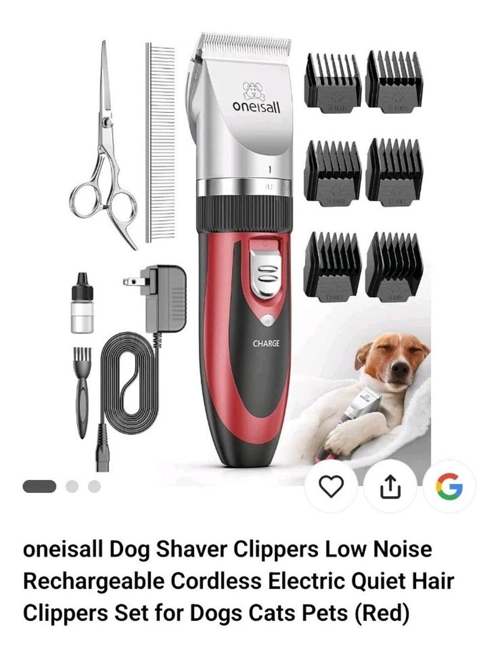 oneisall Dog Shaver Clippers Low Noise Rechargeable Cordless Electric Quiet Hair